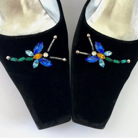 Giuseppe Zanotti Vintage Dragonfly Black Velvet Kitten Heels - Picture 1 of 13